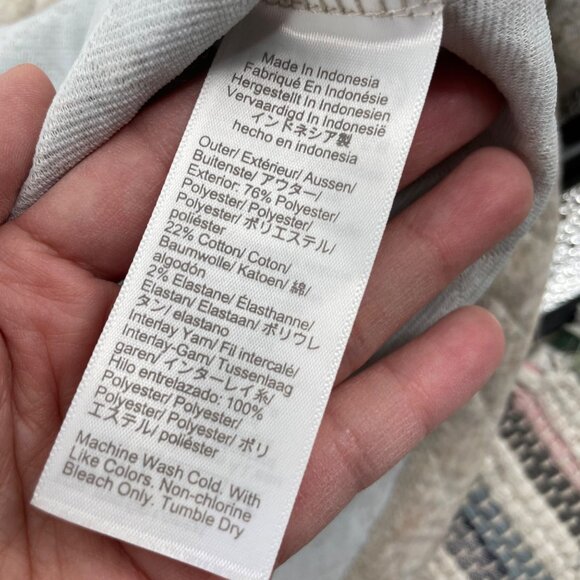 J. Crew Oatmeal Quilted Button Neck Sweater Womens Size Large Raglan Sleeves - Picture 5 of 8